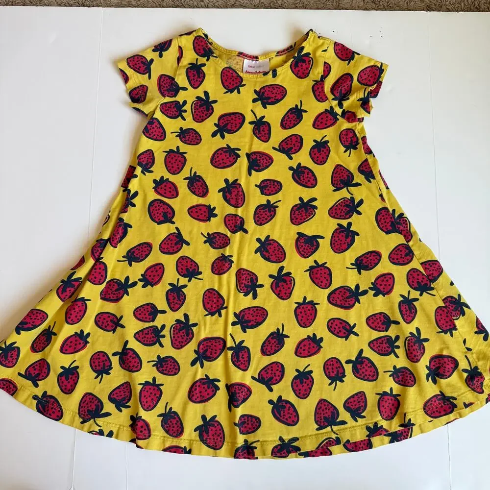Hanna Andersson Yellow Strawberry Play All Day Dress 6-7 120cm - Picture 2 of 7